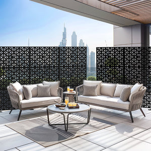 HomeRoots 72" Black Steel Three-Panel Room Divider - Modern Privacy Screen with Translucent Galvanized Design 562841