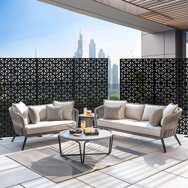 HomeRoots 72" Black Steel Three-Panel Room Divider - Modern Privacy Screen with Translucent Galvanized Design 562841