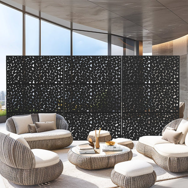 HomeRoots 72" Black Steel Three-Panel Room Divider Screen - Modern Industrial Privacy Solution for Any Space 562845