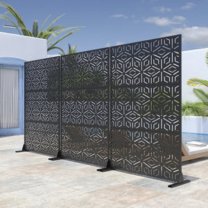 HomeRoots 72" Black Steel Three-Panel Room Divider - Modern Privacy Screen for Stylish Open Spaces & Studios 562846