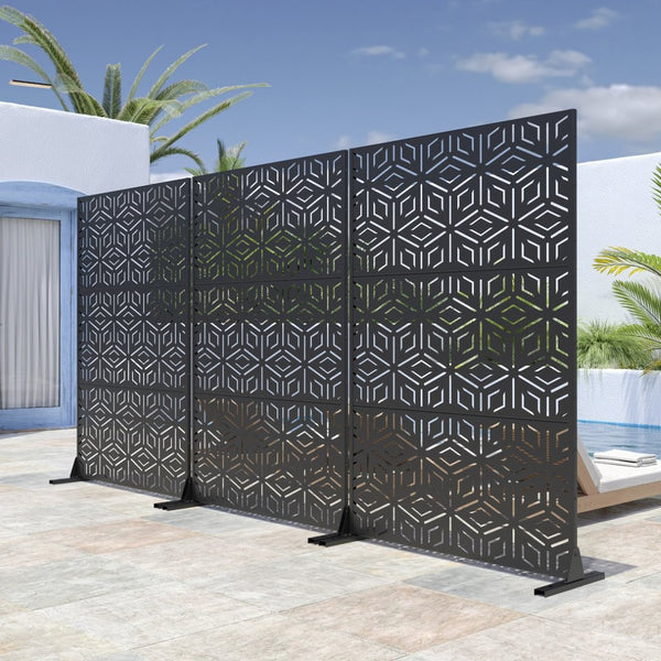 HomeRoots 72" Black Steel Three-Panel Room Divider - Modern Privacy Screen for Stylish Open Spaces & Studios 562846