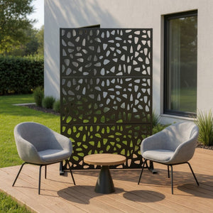 HomeRoots 72" Black Steel Three-Panel Room Divider - Modern Industrial Privacy Screen for Stylish Spaces 562847