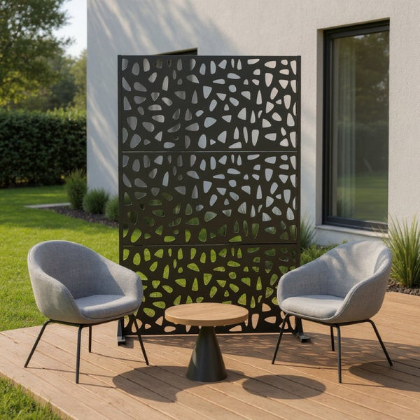 HomeRoots 72" Black Steel Three-Panel Room Divider - Modern Industrial Privacy Screen for Stylish Spaces 562847