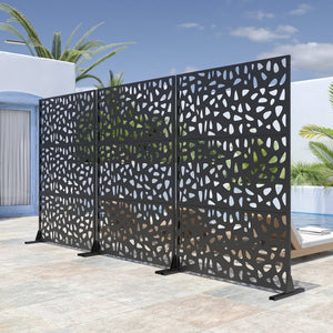 HomeRoots 72" Black Steel Three-Panel Room Divider - Modern Industrial Privacy Screen for Stylish Spaces 562847