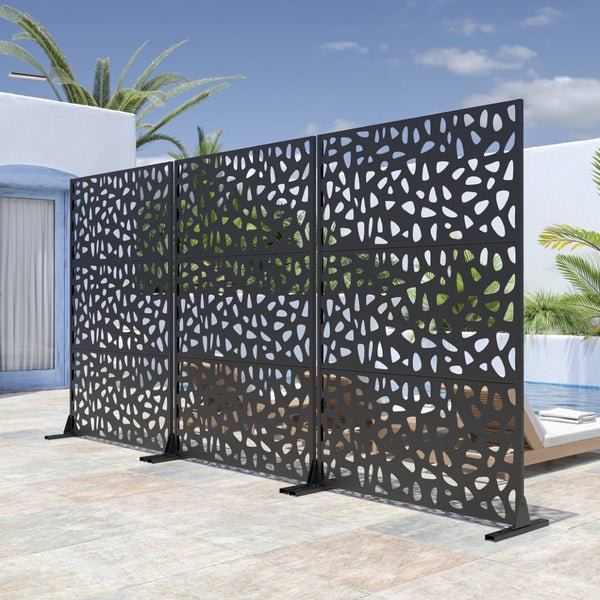 HomeRoots 72" Black Steel Three-Panel Room Divider - Modern Industrial Privacy Screen for Stylish Spaces 562847