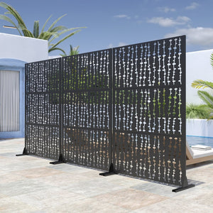 HomeRoots 72" Black Steel Three-Panel Room Divider Screen for Stylish Privacy and Flexible Interior Design Solutions 562848