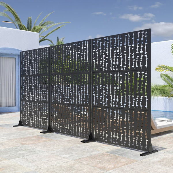 HomeRoots 72" Black Steel Three-Panel Room Divider Screen for Stylish Privacy and Flexible Interior Design Solutions 562848