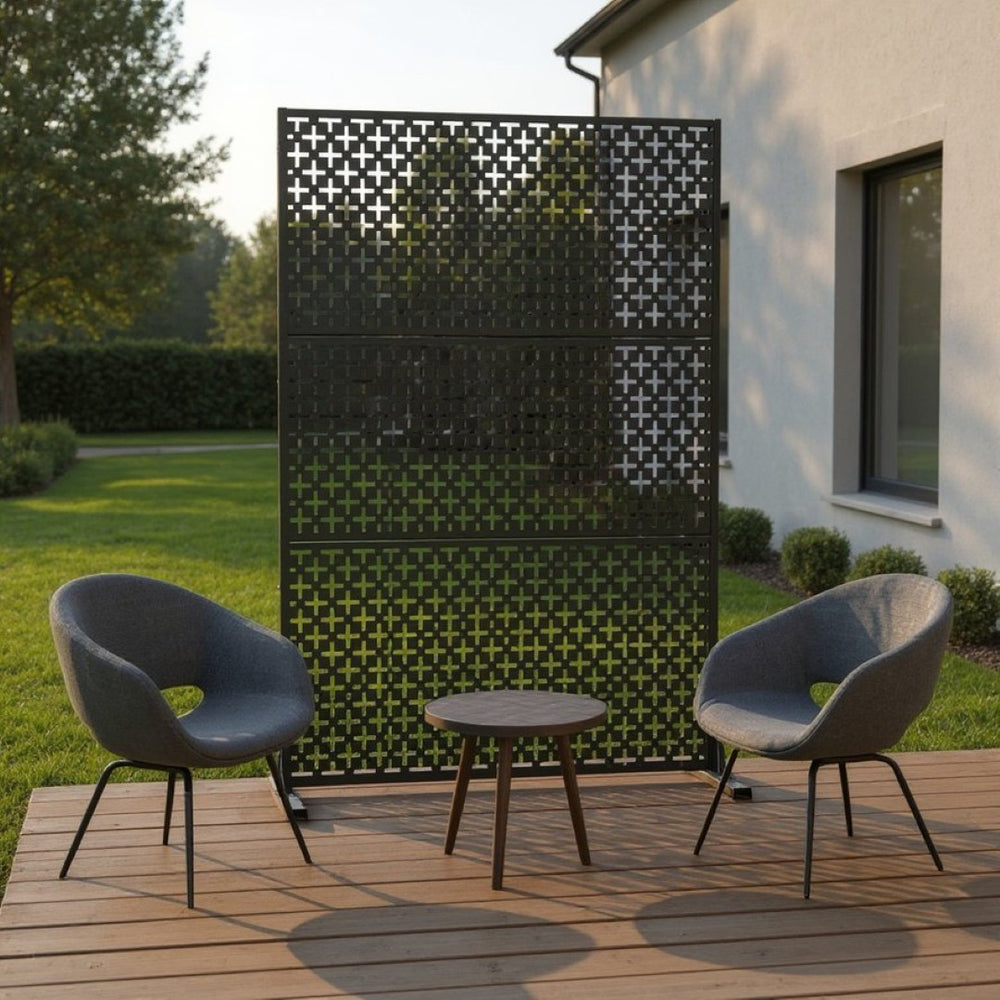 HomeRoots 72" Black Steel Three-Panel Screen Divider - Contemporary Room Partition for Privacy & Style 562849