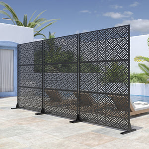 HomeRoots 72" Black Steel Three-Panel Room Divider - Stylish Privacy Screen for Home, Studio & Events 562855
