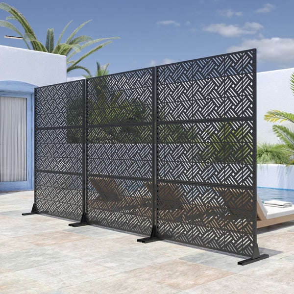 HomeRoots 72" Black Steel Three-Panel Room Divider - Stylish Privacy Screen for Home, Studio & Events 562855