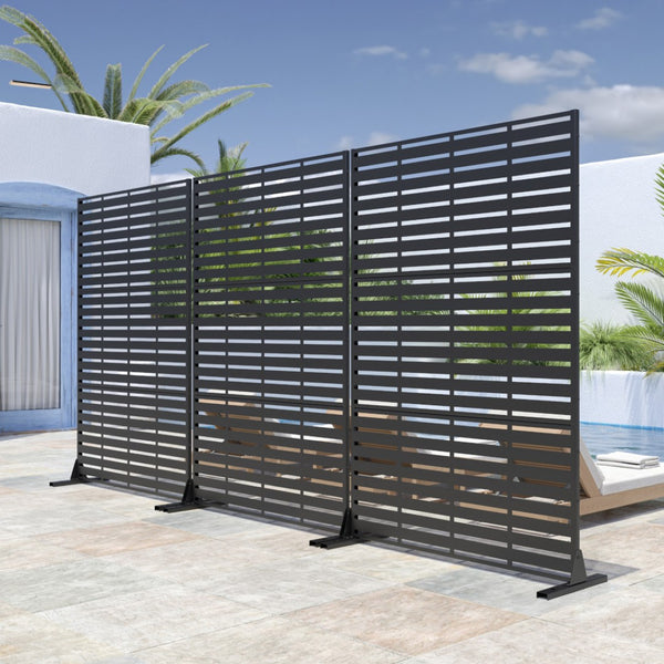 HomeRoots 72" Black Steel Three-Panel Room Divider - Modern Privacy Screen for Stylish Indoor & Outdoor Spaces 562859