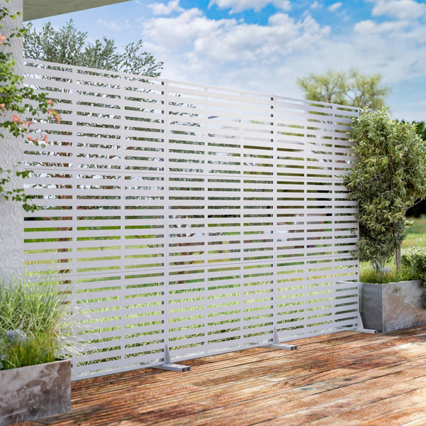 HomeRoots 72" Modern White Steel Three-Panel Room Divider - Stylish Privacy Screen with Translucent Design 562860