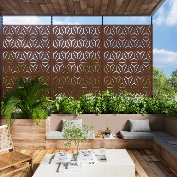 HomeRoots 72" Brown Steel Three-Panel Screen Divider - Stylish, Durable, Versatile for Indoor & Outdoor Spaces 562865