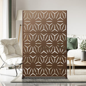 HomeRoots 72" Brown Steel Three-Panel Screen Divider - Stylish, Durable, Versatile for Indoor & Outdoor Spaces 562865