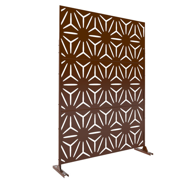 HomeRoots 72" Brown Steel Three-Panel Screen Divider - Stylish, Durable, Versatile for Indoor & Outdoor Spaces 562865