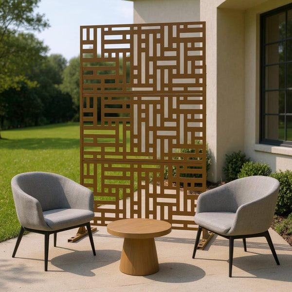 HomeRoots 72" Brown Steel Three-Panel Room Divider Screen - Elegant, Durable, and Versatile Privacy Solution 562866