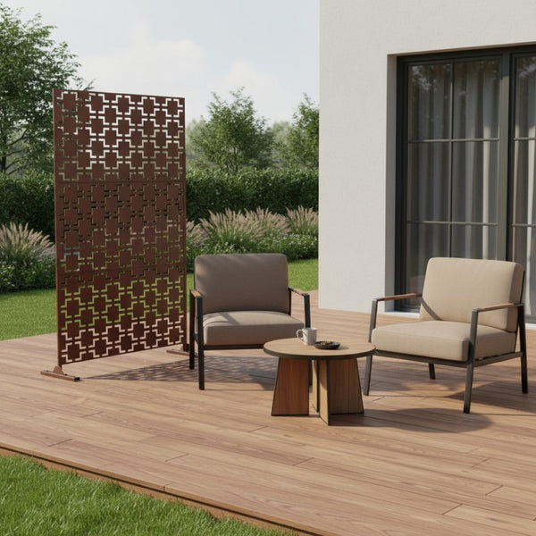 HomeRoots 72" Brown Steel Three Panel Room Divider - Stylish, Durable Privacy Screen for Modern Interiors 562867