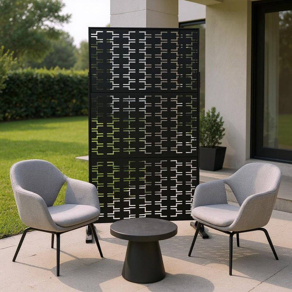 HomeRoots 72" Black Steel Three-Panel Room Divider - Modern Privacy Screen with Translucent Panels & Versatile Design 562868