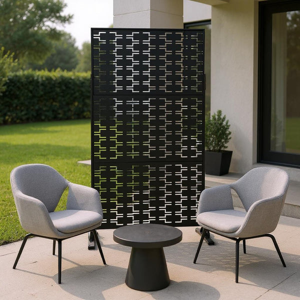 HomeRoots 72" Black Steel Three-Panel Room Divider - Modern Privacy Screen with Translucent Panels & Versatile Design 562868