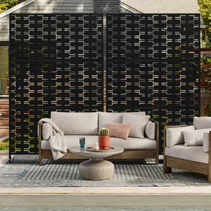 HomeRoots 72" Black Steel Three-Panel Room Divider - Modern Privacy Screen with Translucent Panels & Versatile Design 562868