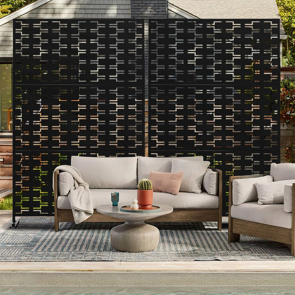 HomeRoots 72" Black Steel Three-Panel Room Divider - Modern Privacy Screen with Translucent Panels & Versatile Design 562868