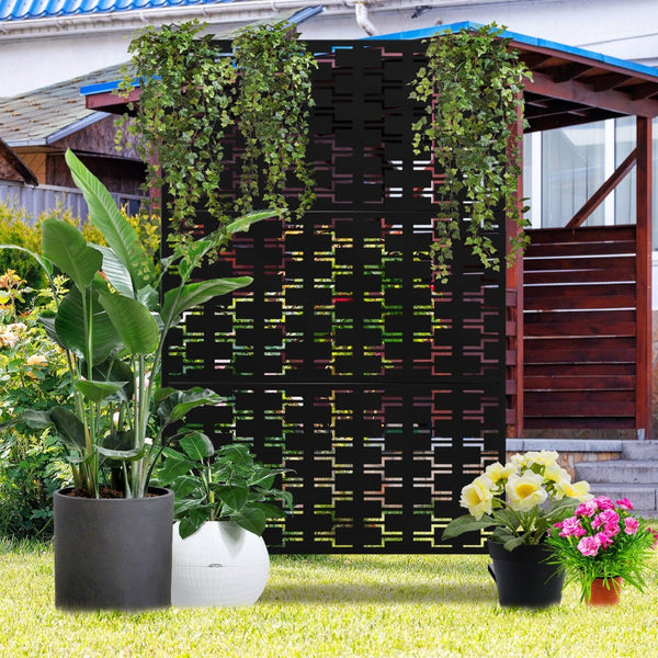 HomeRoots 72" Black Steel Three-Panel Room Divider - Modern Privacy Screen with Translucent Panels & Versatile Design 562868