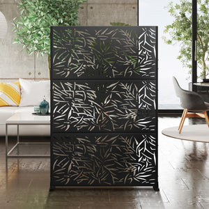 HomeRoots 73" Black Steel Three-Panel Room Divider - Modern Industrial Privacy Screen for Versatile Home Styling 562869