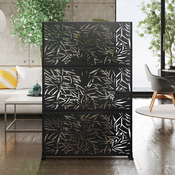 HomeRoots 73" Black Steel Three-Panel Room Divider - Modern Industrial Privacy Screen for Versatile Home Styling 562869