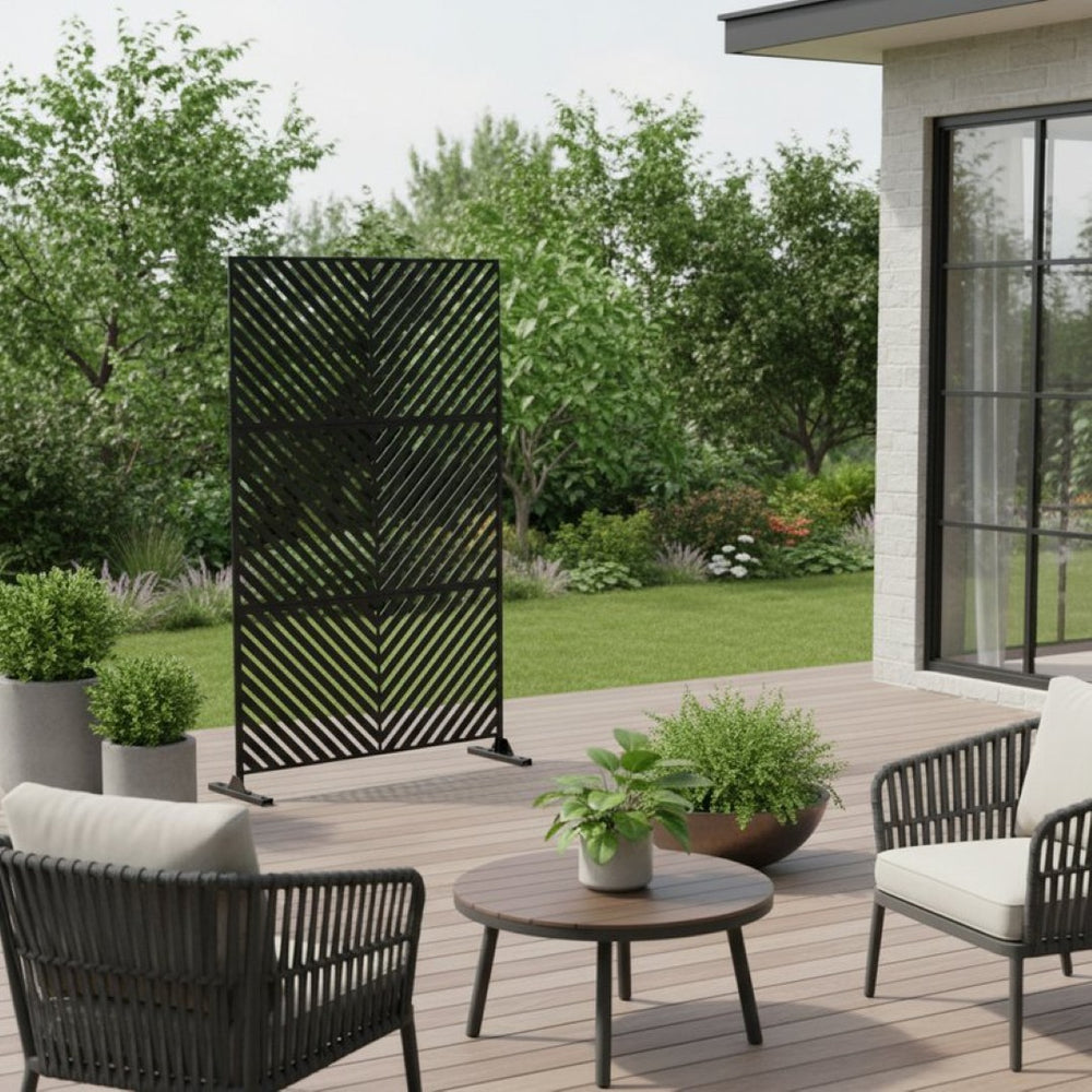HomeRoots 74" Stylish Black Steel Three-Panel Room Divider – Modern Privacy Screen for Versatile Spaces 562870