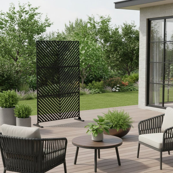 HomeRoots 74" Stylish Black Steel Three-Panel Room Divider – Modern Privacy Screen for Versatile Spaces 562870