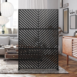 HomeRoots 74" Stylish Black Steel Three-Panel Room Divider – Modern Privacy Screen for Versatile Spaces 562870