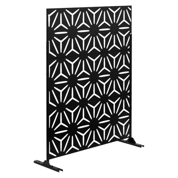 HomeRoots 75" Black Steel Three-Panel Folding Screen Divider - Elegant Privacy Solution for Indoors & Outdoors 562871