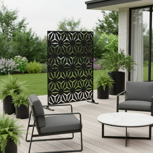 HomeRoots 75" Black Steel Three-Panel Folding Screen Divider - Elegant Privacy Solution for Indoors & Outdoors 562871