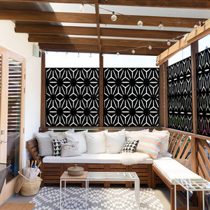 HomeRoots 75" Black Steel Three-Panel Folding Screen Divider - Elegant Privacy Solution for Indoors & Outdoors 562871