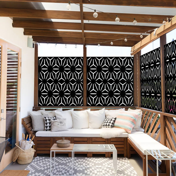 HomeRoots 75" Black Steel Three-Panel Folding Screen Divider - Elegant Privacy Solution for Indoors & Outdoors 562871