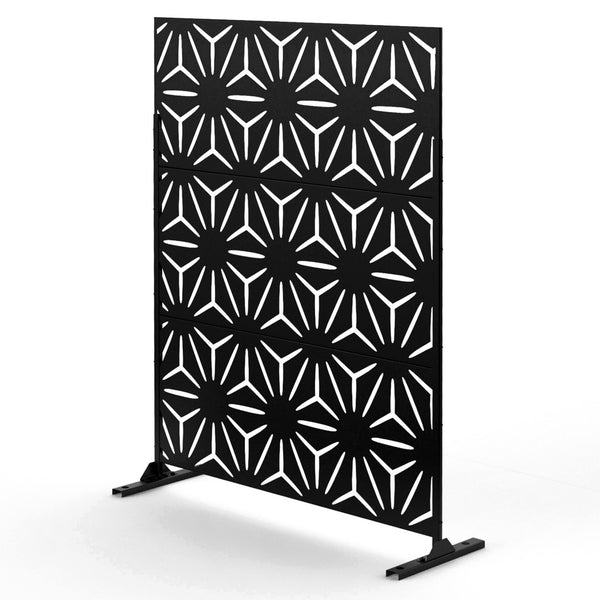 HomeRoots 75" Black Steel Three-Panel Folding Screen Divider - Elegant Privacy Solution for Indoors & Outdoors 562871