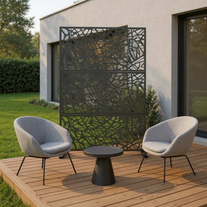 HomeRoots 77" Black Steel Three-Panel Room Divider – Durable Privacy Screen for Stylish Space Separation 562873