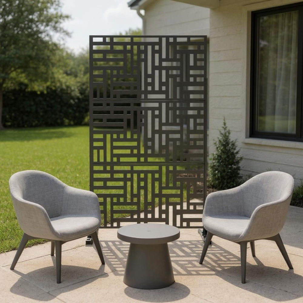 HomeRoots 79" Black Steel Three-Panel Divider: Stylish Privacy Screen for Home & Outdoor Spaces, Versatile Use 562875