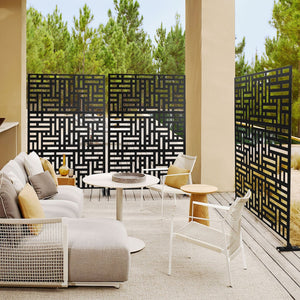 HomeRoots 79" Black Steel Three-Panel Divider: Stylish Privacy Screen for Home & Outdoor Spaces, Versatile Use 562875