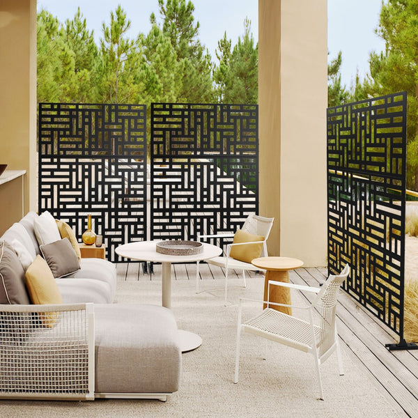 HomeRoots 79" Black Steel Three-Panel Divider: Stylish Privacy Screen for Home & Outdoor Spaces, Versatile Use 562875