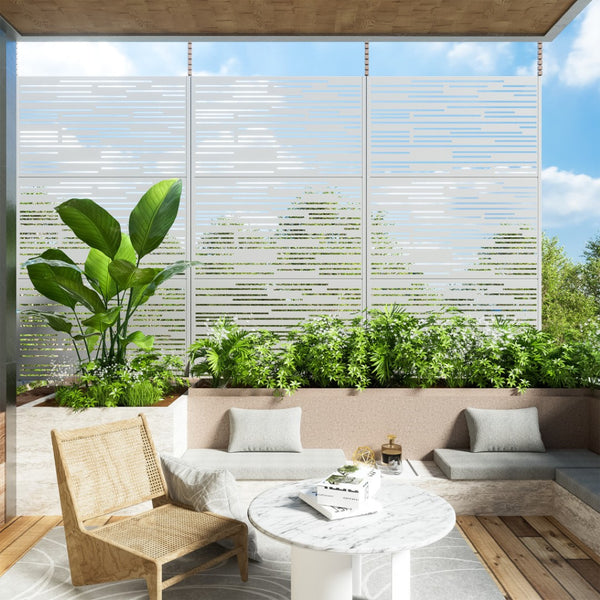 HomeRoots 72" White Steel Three-Panel Room Divider - Modern Privacy Screen with Translucent Design & Flexibility 562877