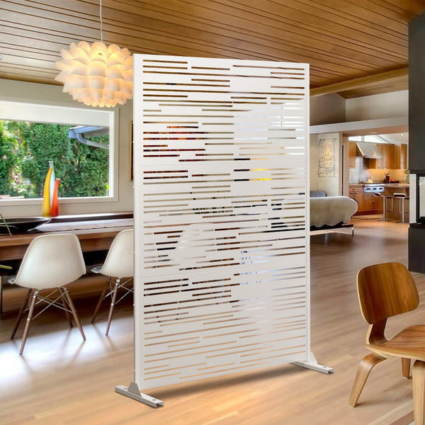 HomeRoots 72" White Steel Three-Panel Room Divider - Modern Privacy Screen with Translucent Design & Flexibility 562877
