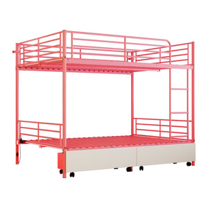 English Elm Bunk Bed Convertible Twin Over Metal Frame with Guardrail for Kids Rooms W3752S00008