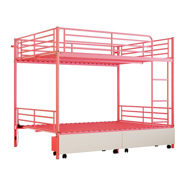 English Elm Bunk Bed Convertible Twin Over Metal Frame with Guardrail for Kids Rooms W3752S00008