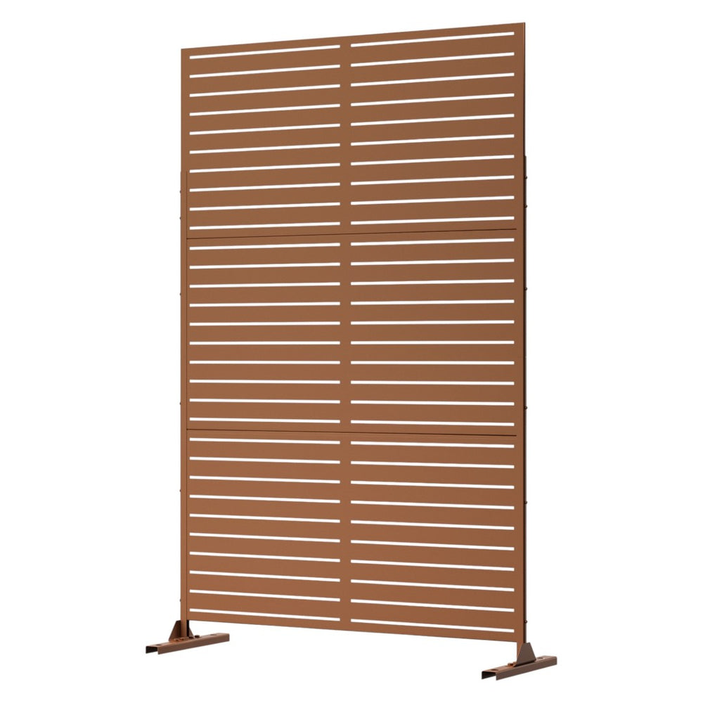 HomeRoots 72" Brown Steel Three Panel Room Divider - Stylish Privacy Screen, Modern Design for Home & Office 562881