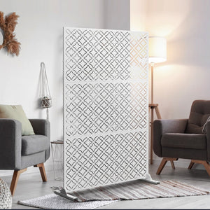 HomeRoots 72" Modern White Steel Three-Panel Room Divider - Stylish Privacy Screen for Indoor & Outdoor Spaces 562884