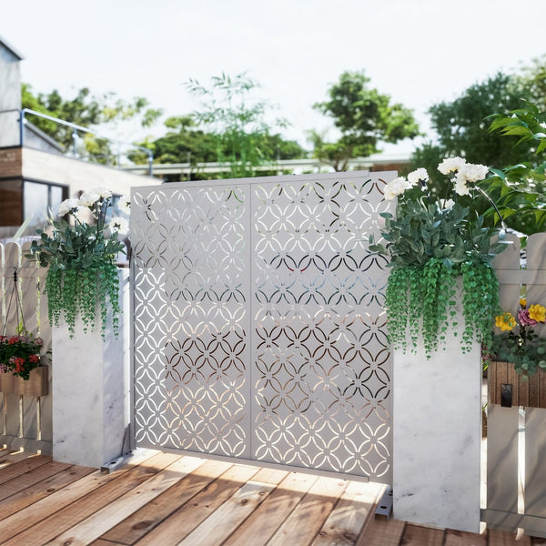 HomeRoots 72" Modern White Steel Three-Panel Room Divider - Stylish Privacy Screen for Indoor & Outdoor Spaces 562884