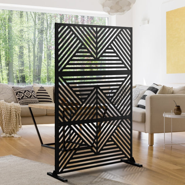 HomeRoots 72" Black Steel Three-Panel Room Divider - Modern Privacy Screen for Stylish Indoor & Outdoor Spaces 562886