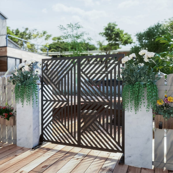HomeRoots 72" Black Steel Three-Panel Room Divider - Modern Privacy Screen for Stylish Indoor & Outdoor Spaces 562886