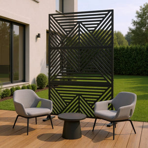 HomeRoots 72" Black Steel Three-Panel Room Divider - Modern Privacy Screen for Stylish Indoor & Outdoor Spaces 562886